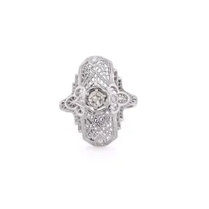 Estate 14 Karat White Gold Filigree Diamond Ring