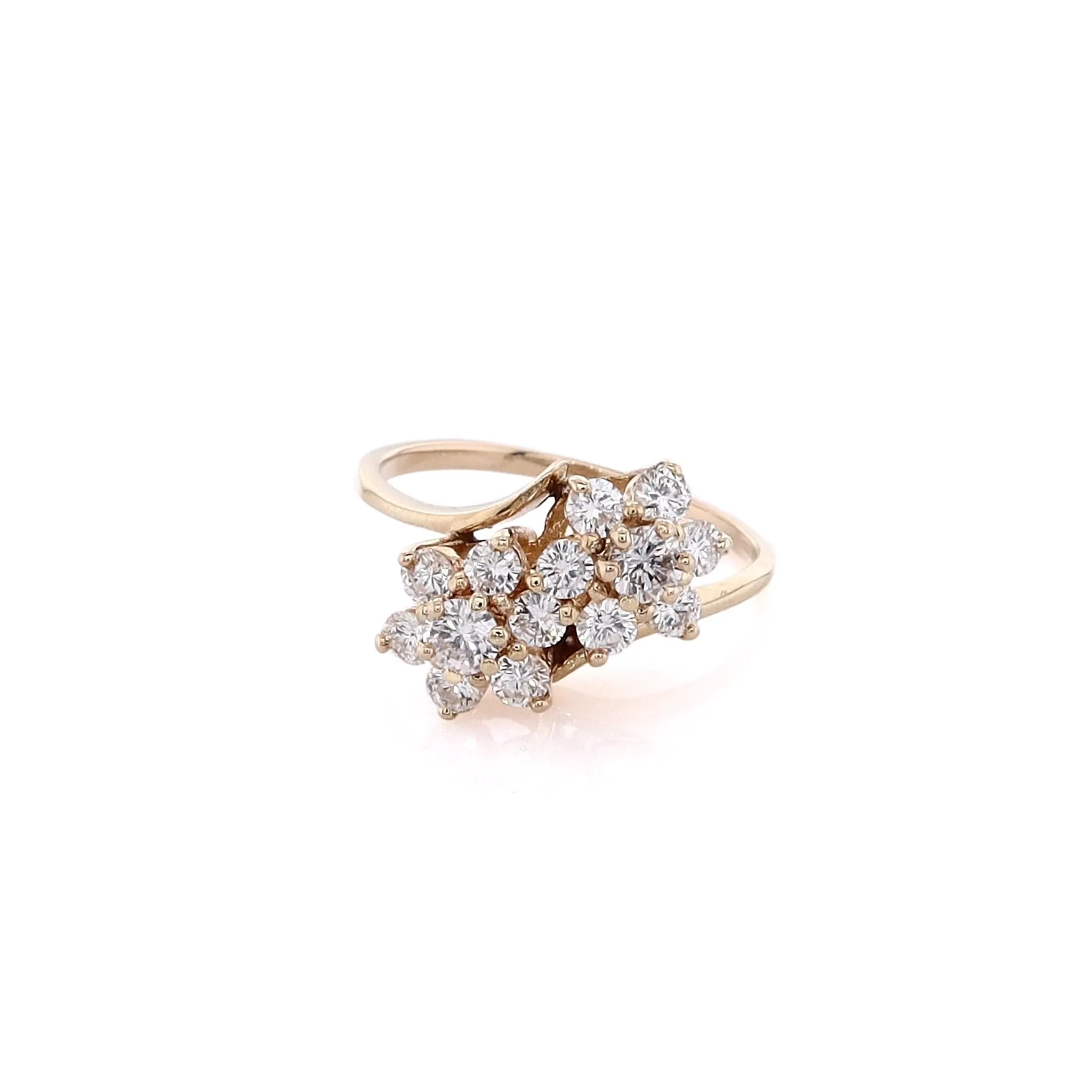 Estate 14 Kart Yellow Gold Double Flower Head Design Diamond Ring