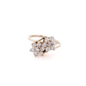 Estate 14 Kart Yellow Gold Double Flower Head Design Diamond Ring