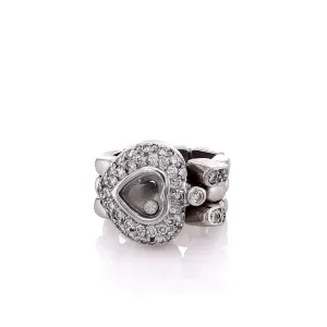 Estate 18k White Gold Diamond Heart Shaped Center Floating Bezel Flexible Link Ring