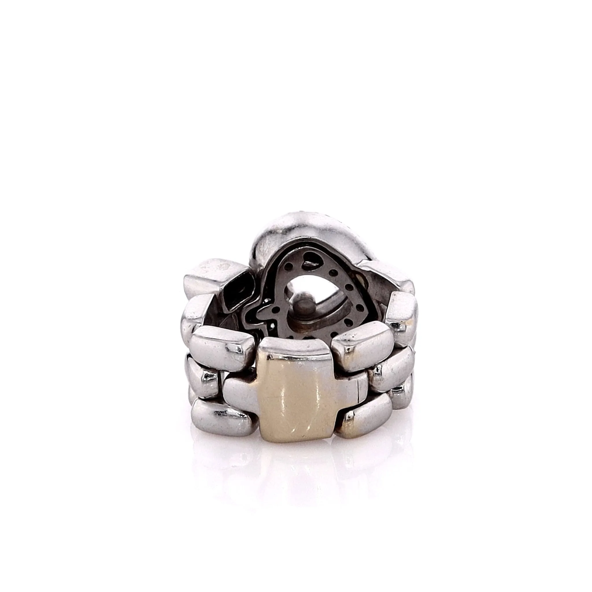Estate 18k White Gold Diamond Heart Shaped Center Floating Bezel Flexible Link Ring