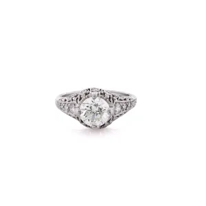 Estate Platinum Vintage Filagree Diamond Ring