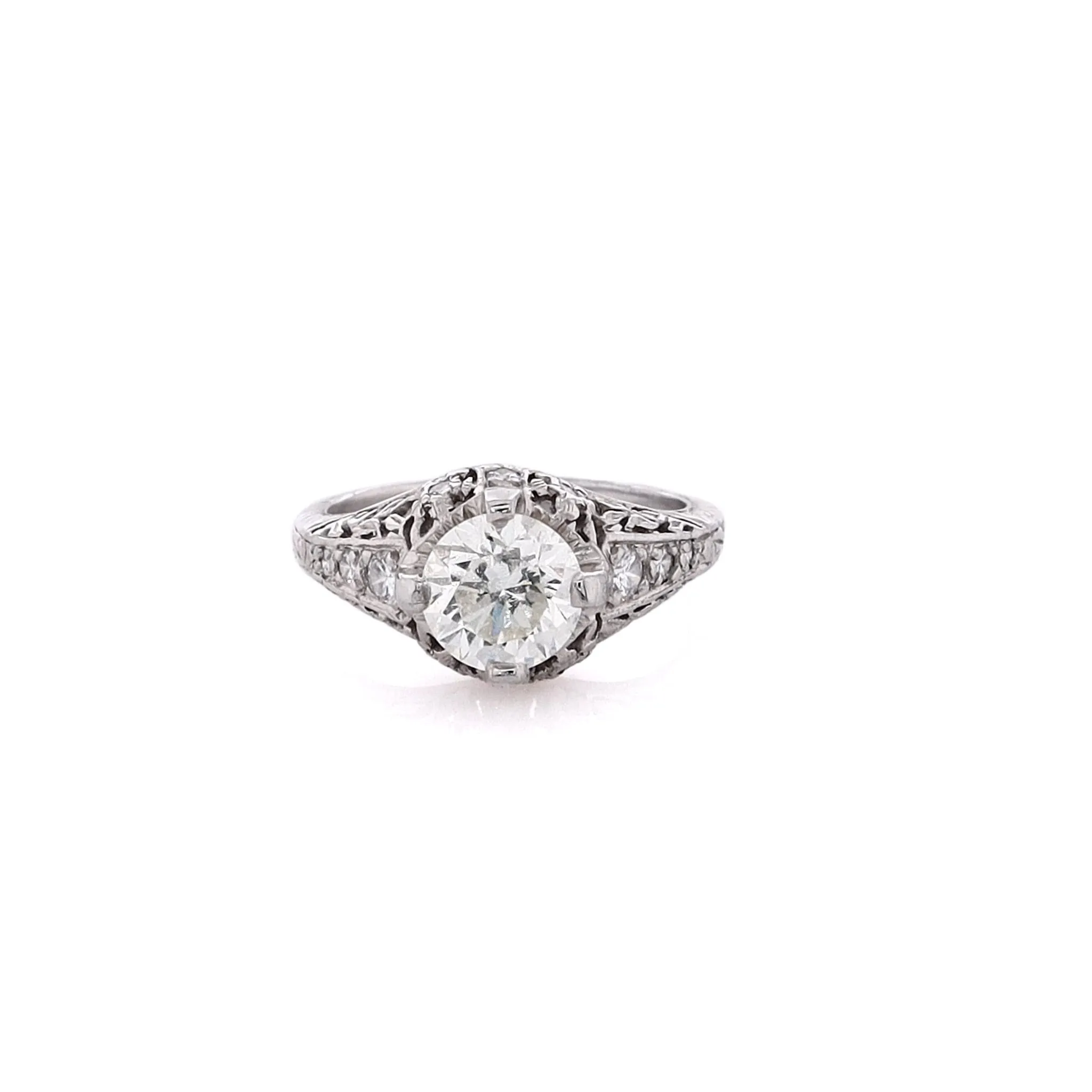 Estate Platinum Vintage Filagree Diamond Ring
