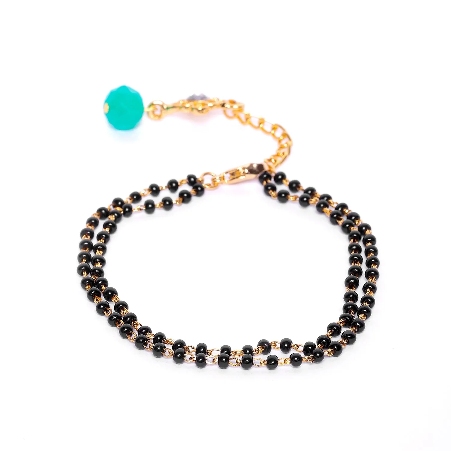 Estele Gold Plated Floret Designer Black & Green Beads Bracelet with Austrian Crystal for Women