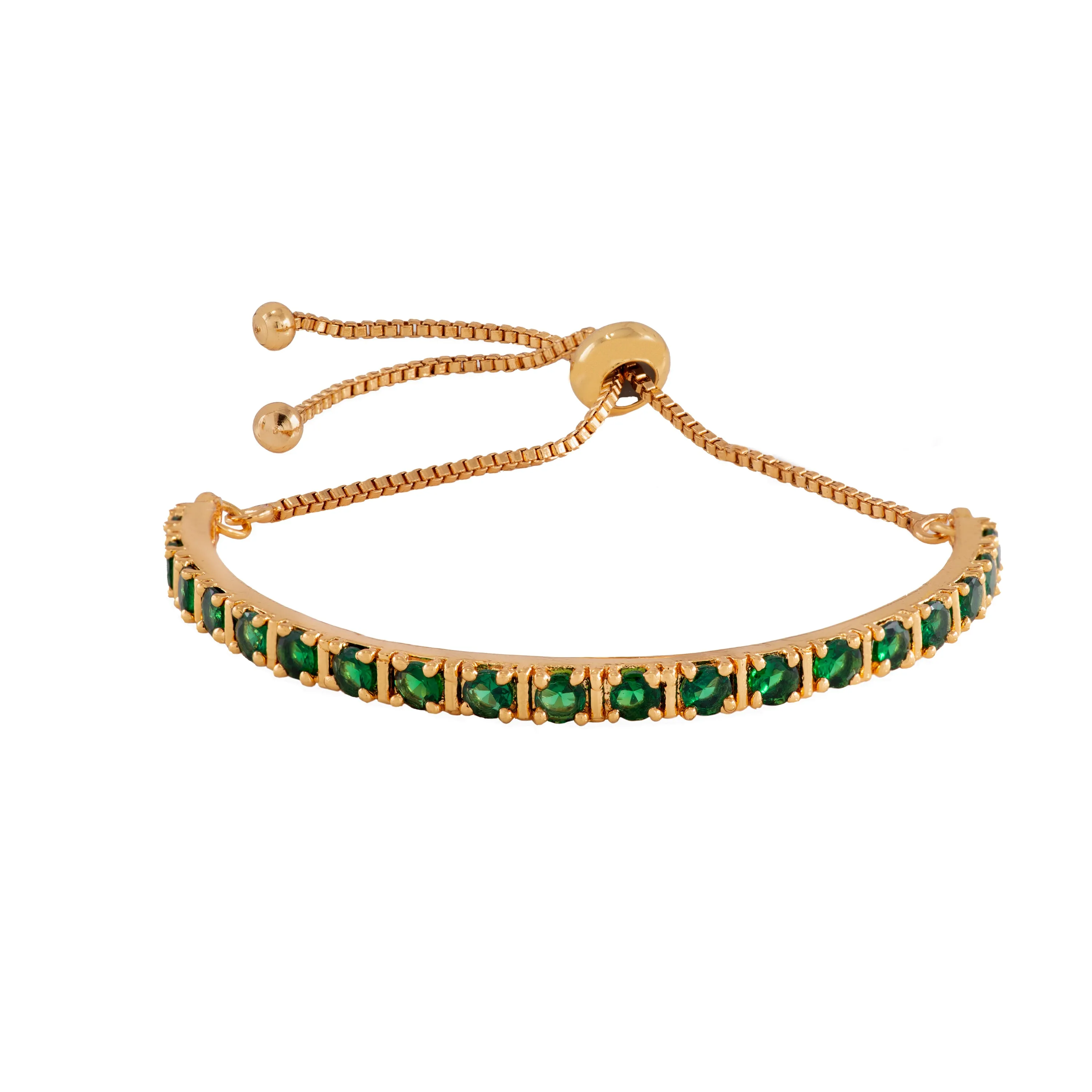 Estele Gold Plated Green Candy Crystal Bracelet for Women( Adjustable)