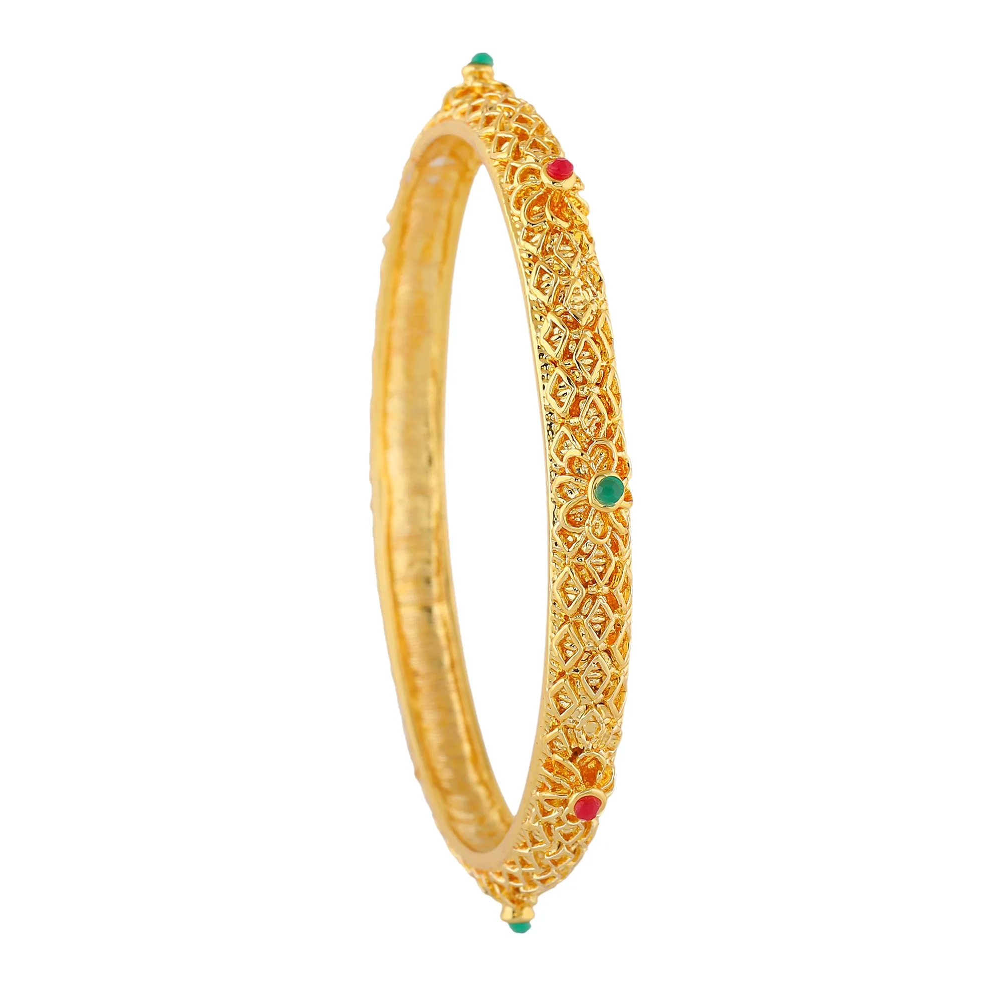 Estele Gold Plated Traditional 2:6 Size Bangles with Multi-Color Crystals for Women | A Timeless Addition to Your Jewelry Collection