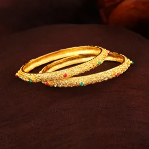 Estele Gold Plated Traditional 2:6 Size Bangles with Multi-Color Crystals for Women | A Timeless Addition to Your Jewelry Collection