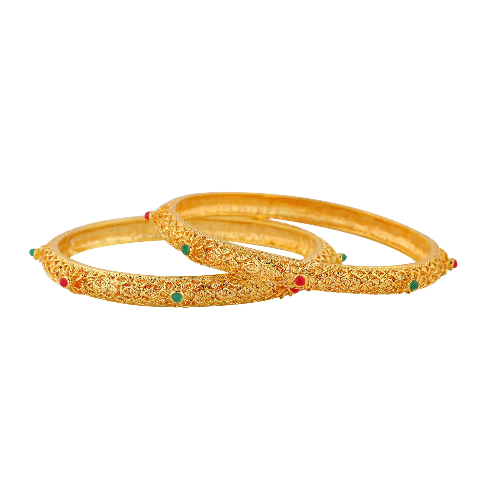 Estele Gold Plated Traditional 2:6 Size Bangles with Multi-Color Crystals for Women | A Timeless Addition to Your Jewelry Collection