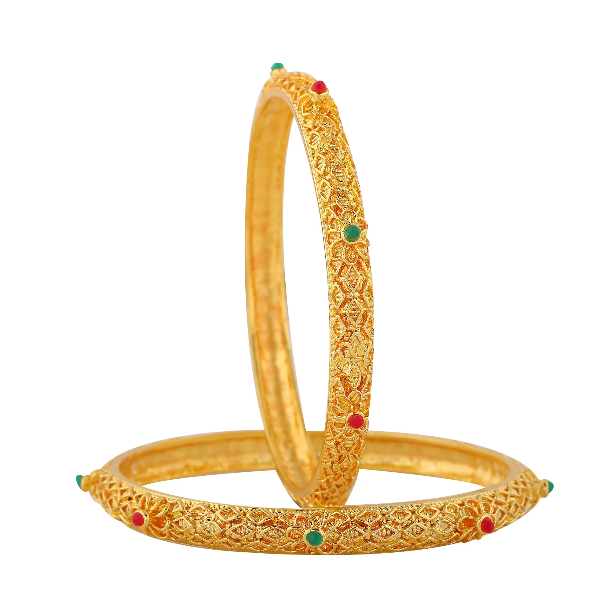 Estele Gold Plated Traditional 2:6 Size Bangles with Multi-Color Crystals for Women | A Timeless Addition to Your Jewelry Collection