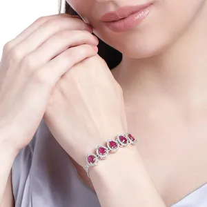 Estele Rhodium Plated CZ Precious Pears Bracelet with Ruby Crystals for Women
