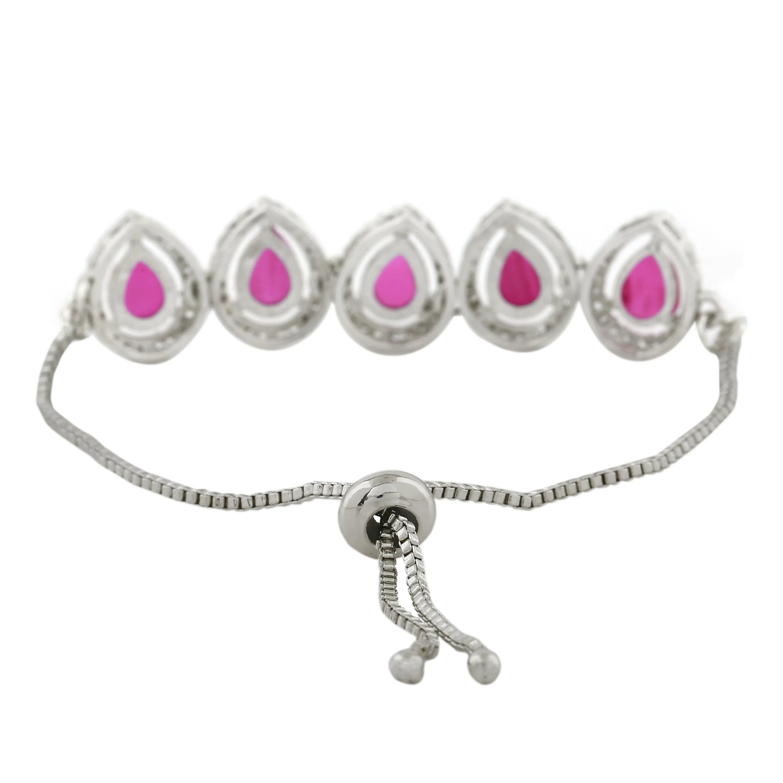 Estele Rhodium Plated CZ Precious Pears Bracelet with Ruby Crystals for Women