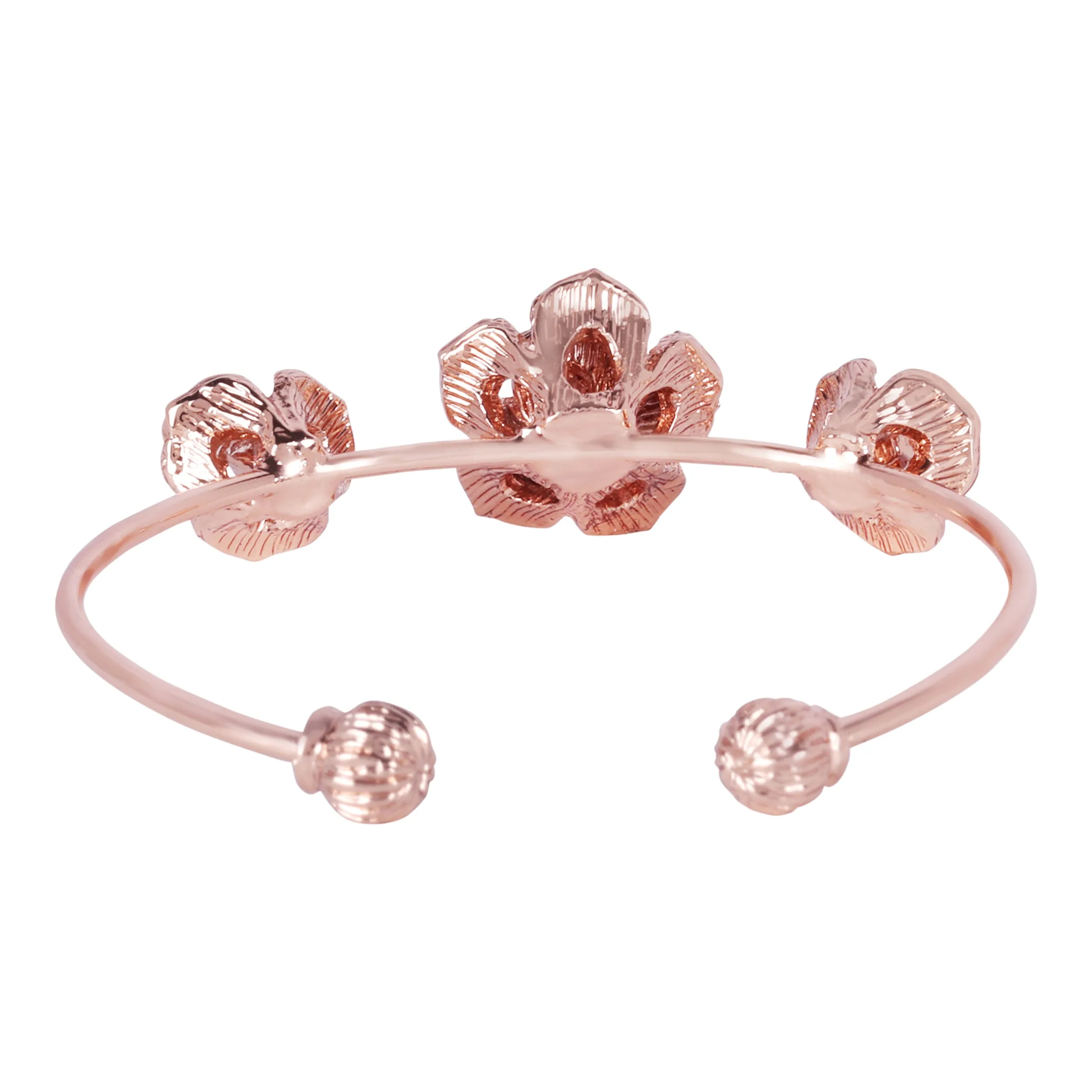 Estele Rose Collectiona??? Stylish Rose Motif Cuff Bracelet: Rosegold Plated with Elegant Floral Designa??? A Modern Accessory for Women