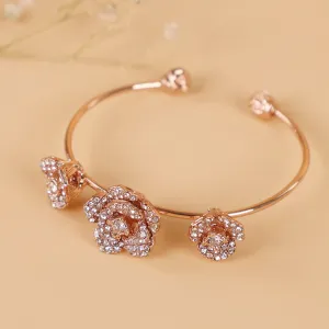 Estele Rose Collectiona??? Stylish Rose Motif Cuff Bracelet: Rosegold Plated with Elegant Floral Designa??? A Modern Accessory for Women
