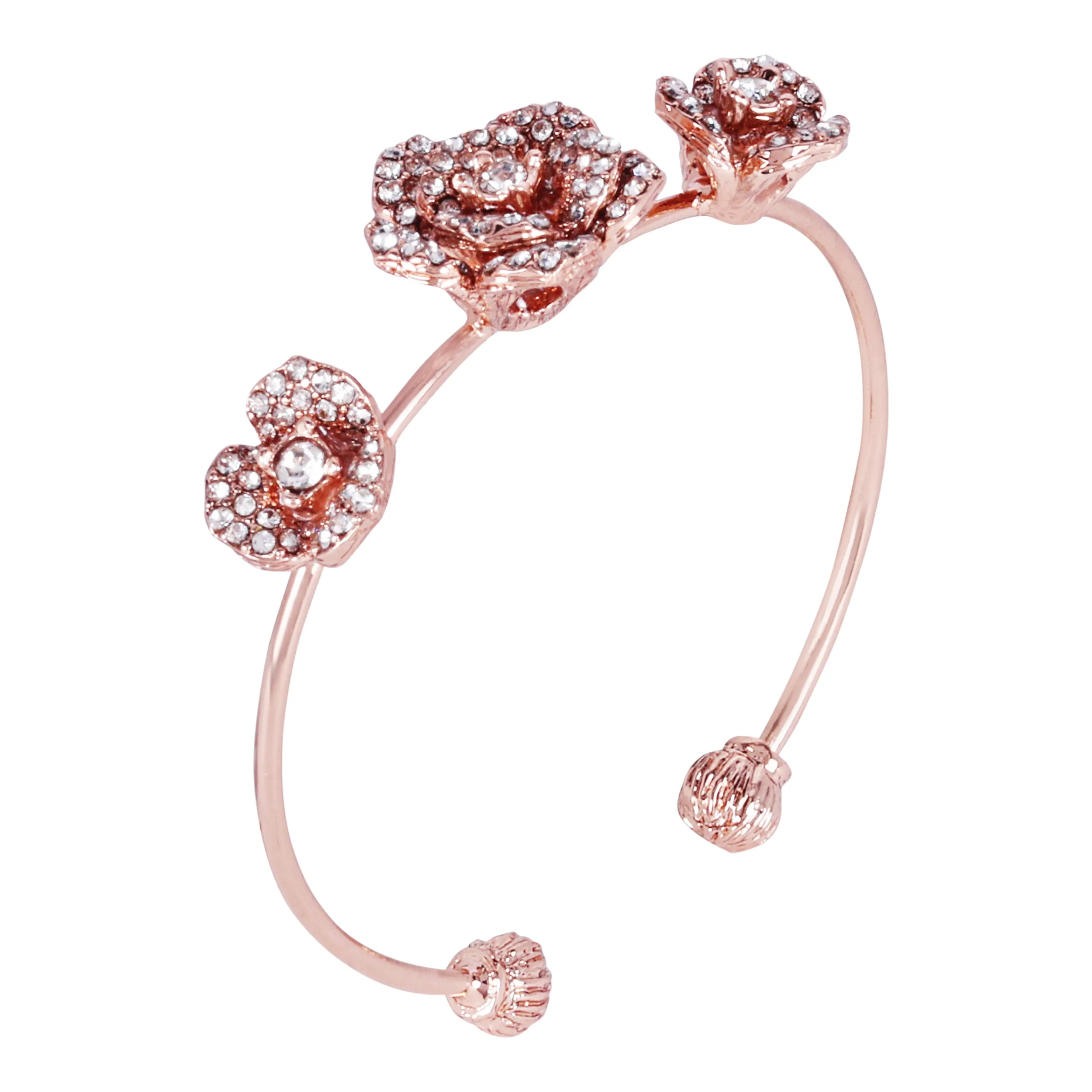Estele Rose Collectiona??? Stylish Rose Motif Cuff Bracelet: Rosegold Plated with Elegant Floral Designa??? A Modern Accessory for Women