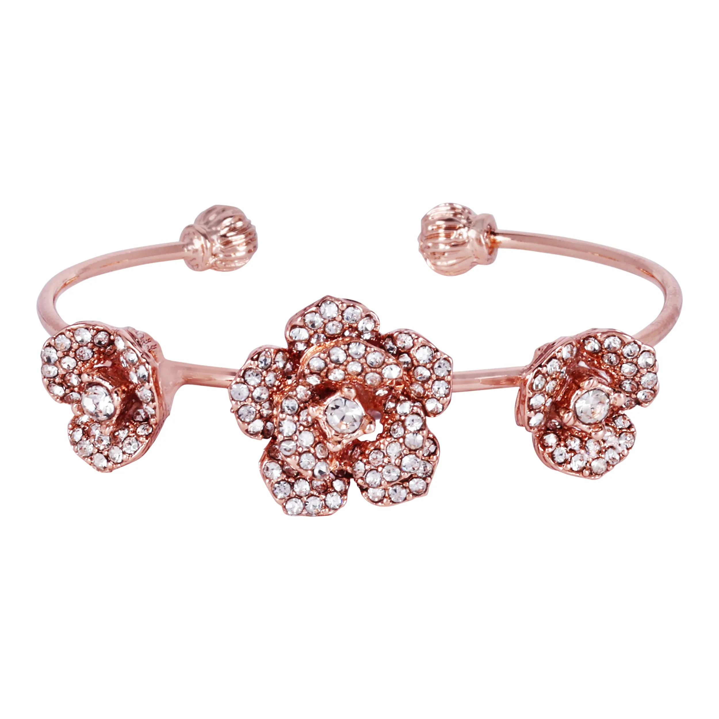 Estele Rose Collectiona??? Stylish Rose Motif Cuff Bracelet: Rosegold Plated with Elegant Floral Designa??? A Modern Accessory for Women