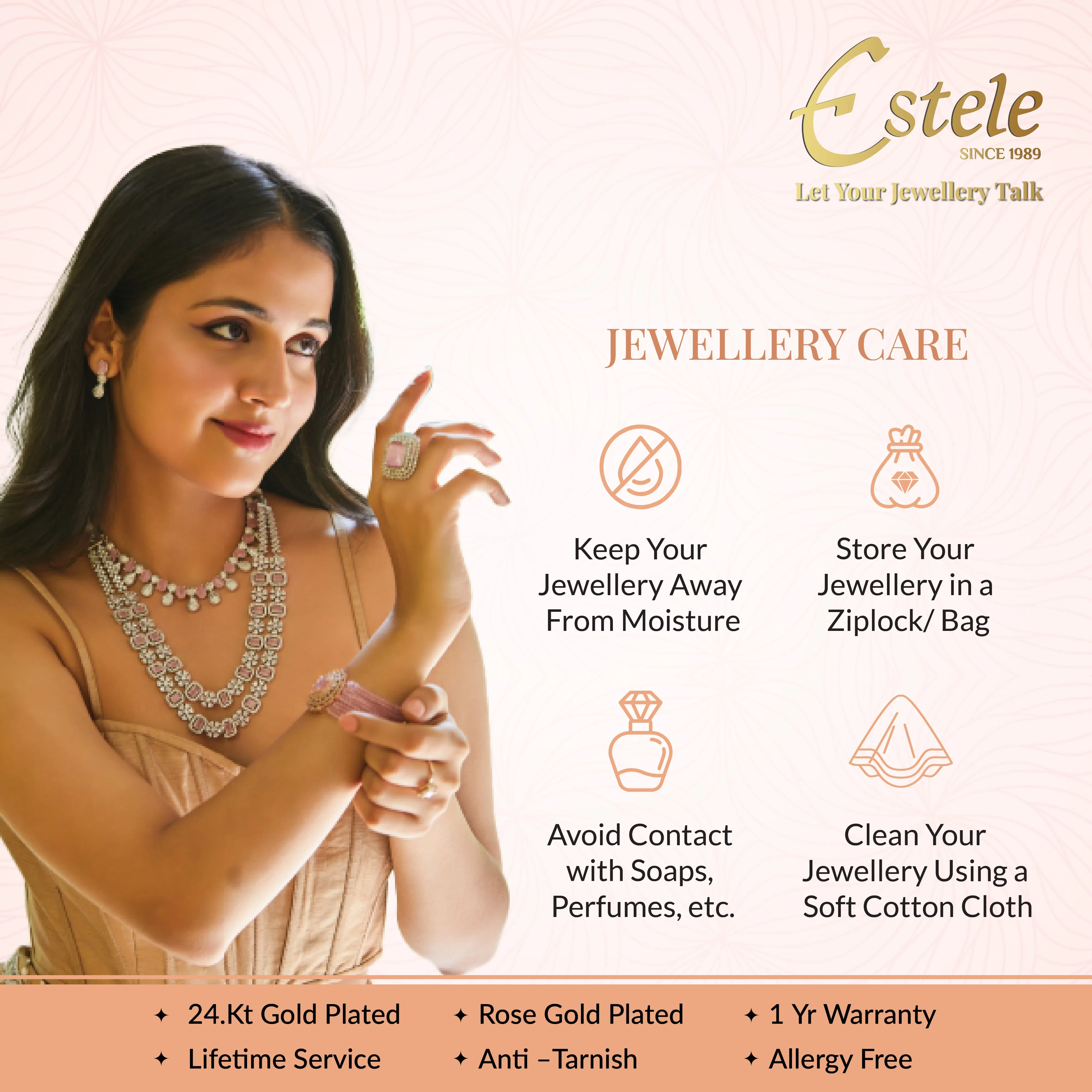 Estele Rosegold Plated Nature Inspired Floral Pattern Varya Bracelet with Stunning Green Beads & Pearl for Women