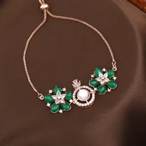 Estele Rosegold Plated Nature Inspired Floral Pattern Varya Bracelet with Stunning Green Beads & Pearl for Women