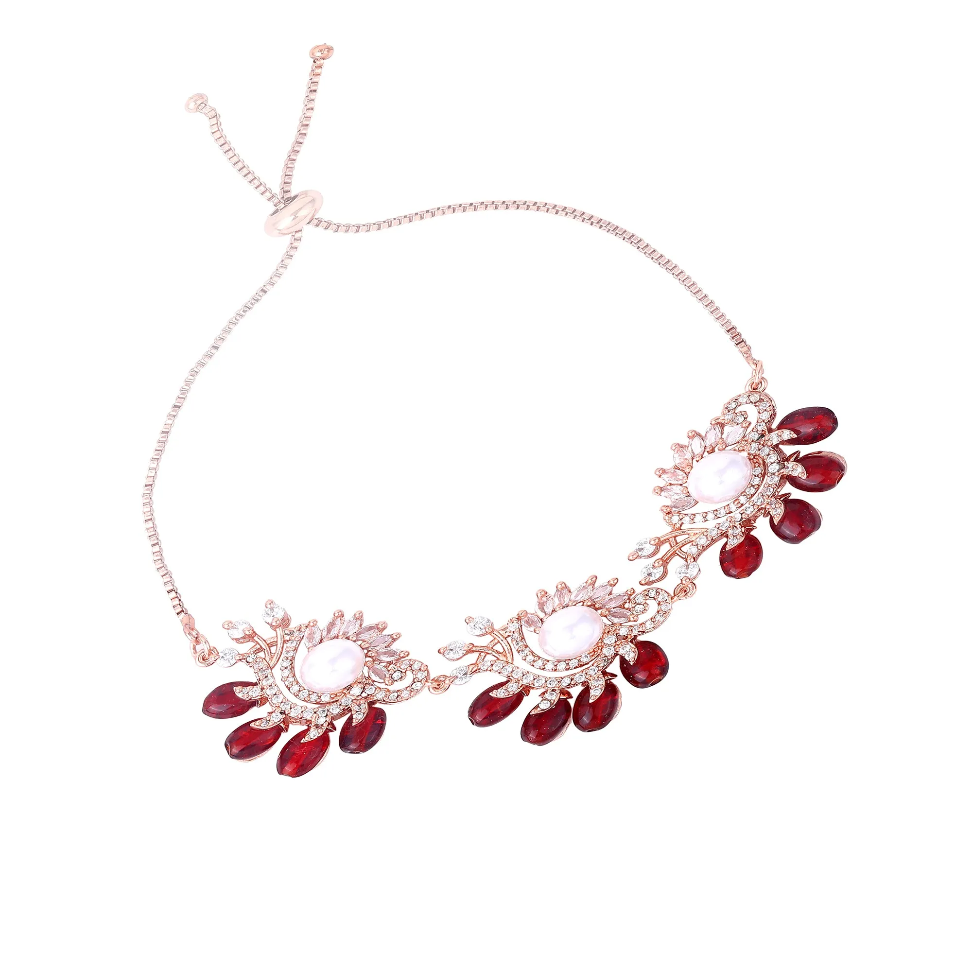 Estele Rosegold Plated Stylish Floral Designer Ruby Beaded Flexible Varya Bracelet|A Minimalist Accessory for Women
