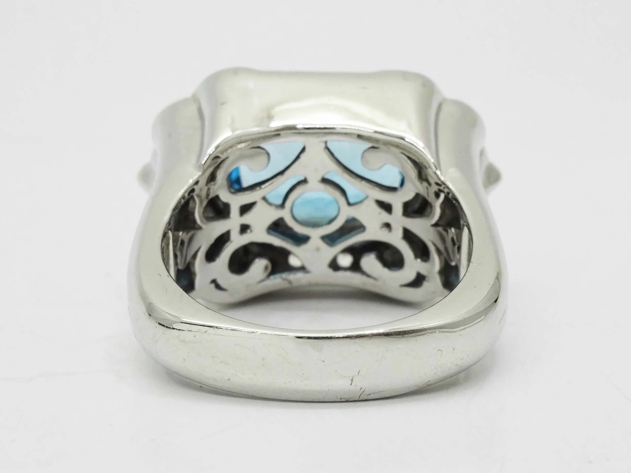 Faceted Blue Topaz & CZ Accent Statement Ring Sterling Silver Size 10