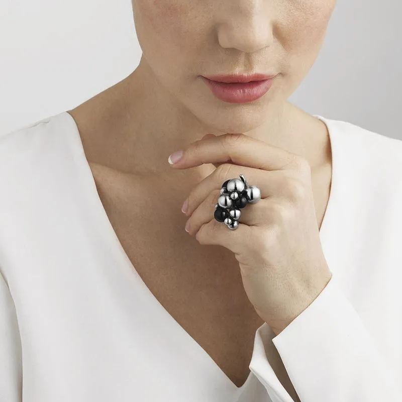 Georg Jensen Moonlight Grapes Sterling Silver Black Onyx Large Dress Ring D