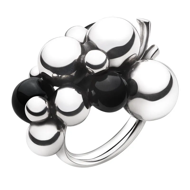 Georg Jensen Moonlight Grapes Sterling Silver Black Onyx Large Dress Ring D