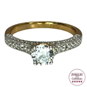Gold Tone Round Cut Prong Setting CZ Ring Size 9 Formal Engagement Wedding