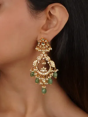 Green Color Gold Plated Jadau Kundan Earrings - ME1306Y