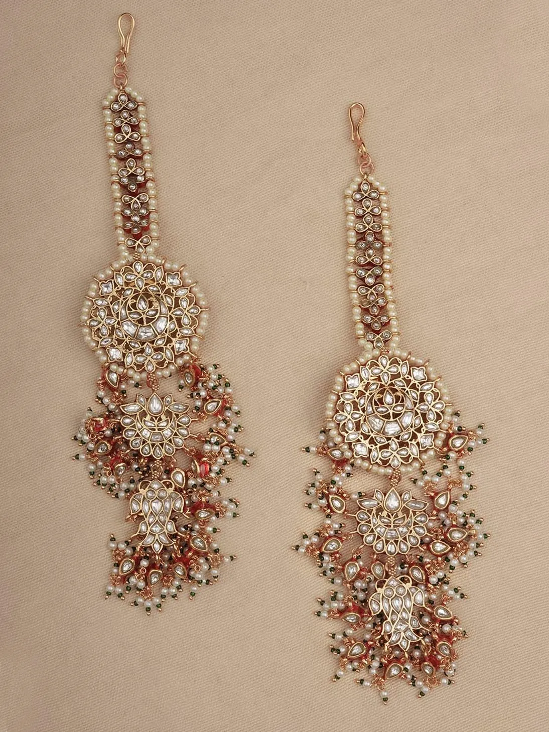 Green Color Gold Plated Jadau Kundan Earrings - ME795