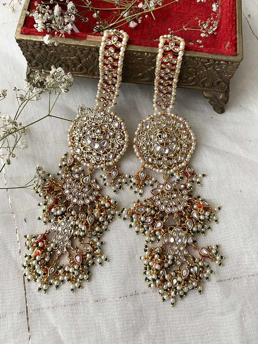 Green Color Gold Plated Jadau Kundan Earrings - ME795