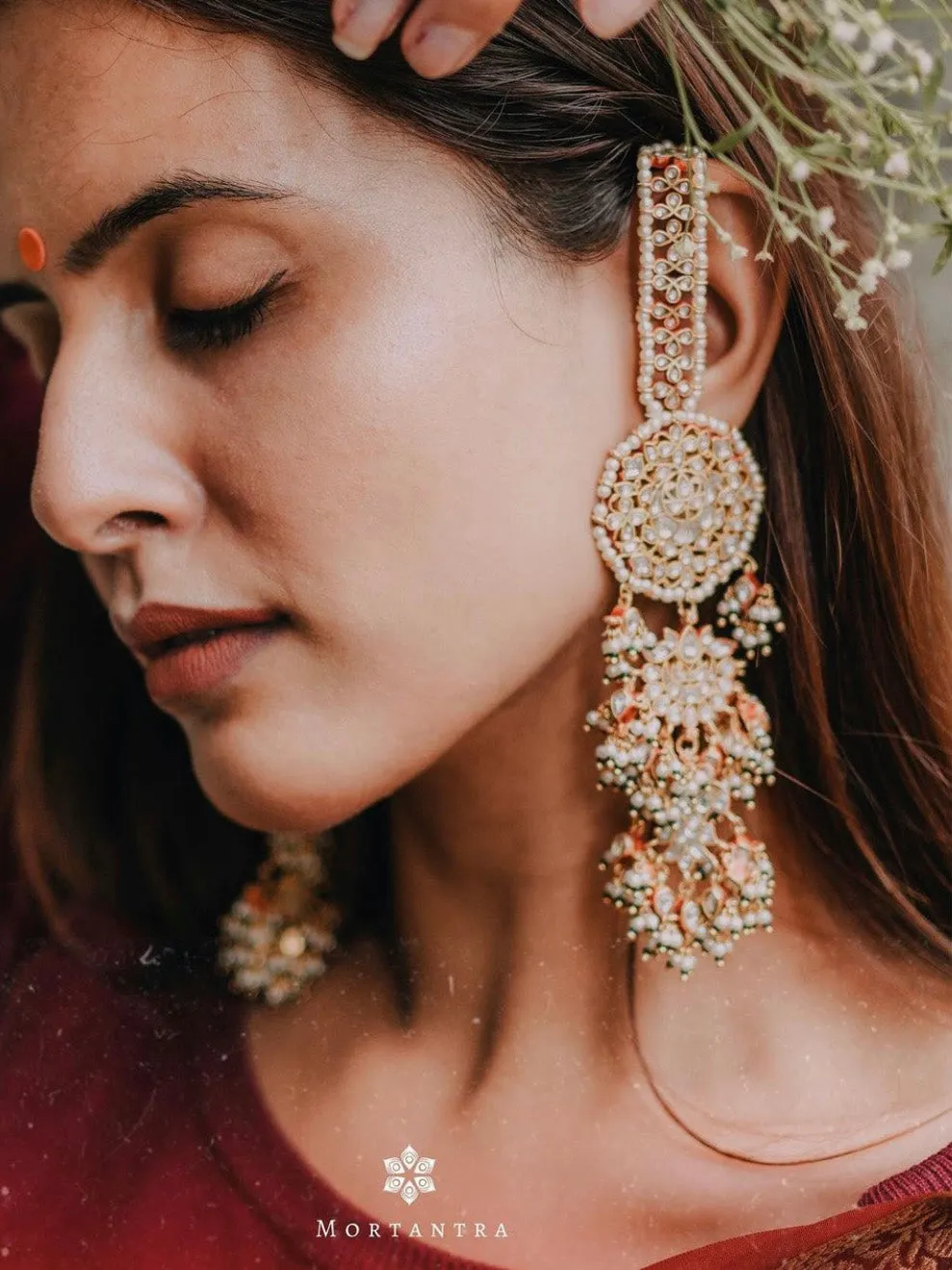 Green Color Gold Plated Jadau Kundan Earrings - ME795