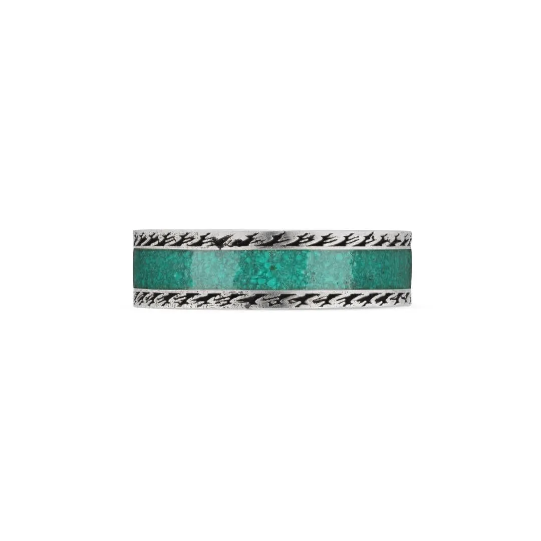 Gucci Interlocking G Sterling Silver Turquoise Enamel 6mm Band Ring D