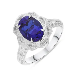 Hans D Krieger 18ct White Gold Tanzanite Diamond Oval Cluster Ring