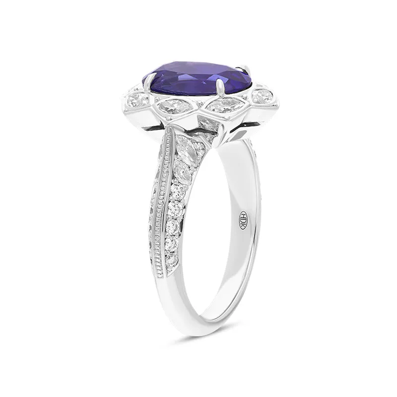 Hans D Krieger 18ct White Gold Tanzanite Diamond Oval Cluster Ring