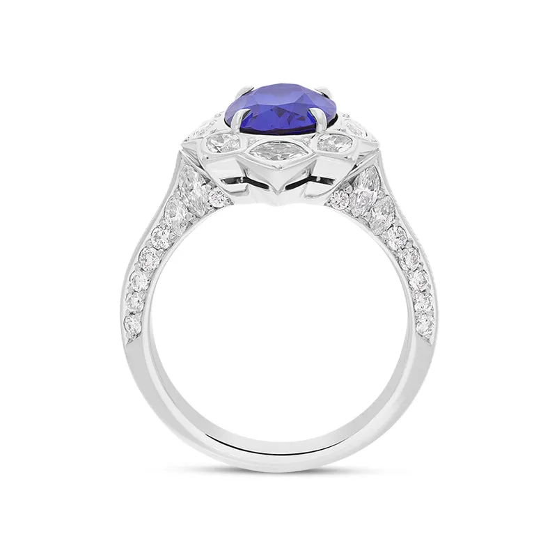 Hans D Krieger 18ct White Gold Tanzanite Diamond Oval Cluster Ring