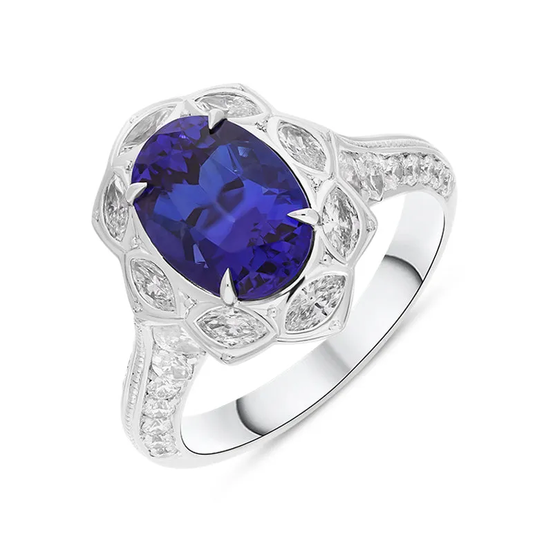 Hans D Krieger 18ct White Gold Tanzanite Diamond Oval Cluster Ring