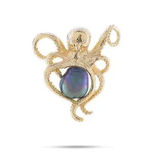 He?e (Octopus) Tahitian Black Pearl Pendant in Gold - 10-11mm