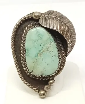Huge Old Pawn Native American Turquoise Ring Sterling Silver, 15.3 grams, Size 6