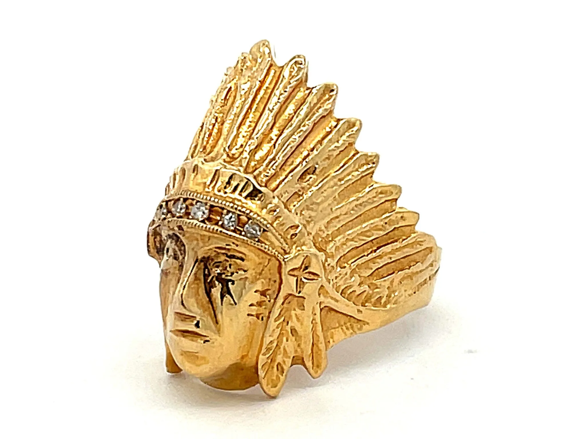 Indian Head Diamond Ring in 18k Yellow Gold