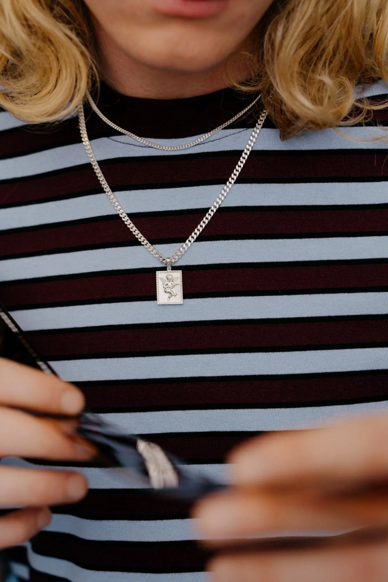 IX Curb Medi Silver Necklace