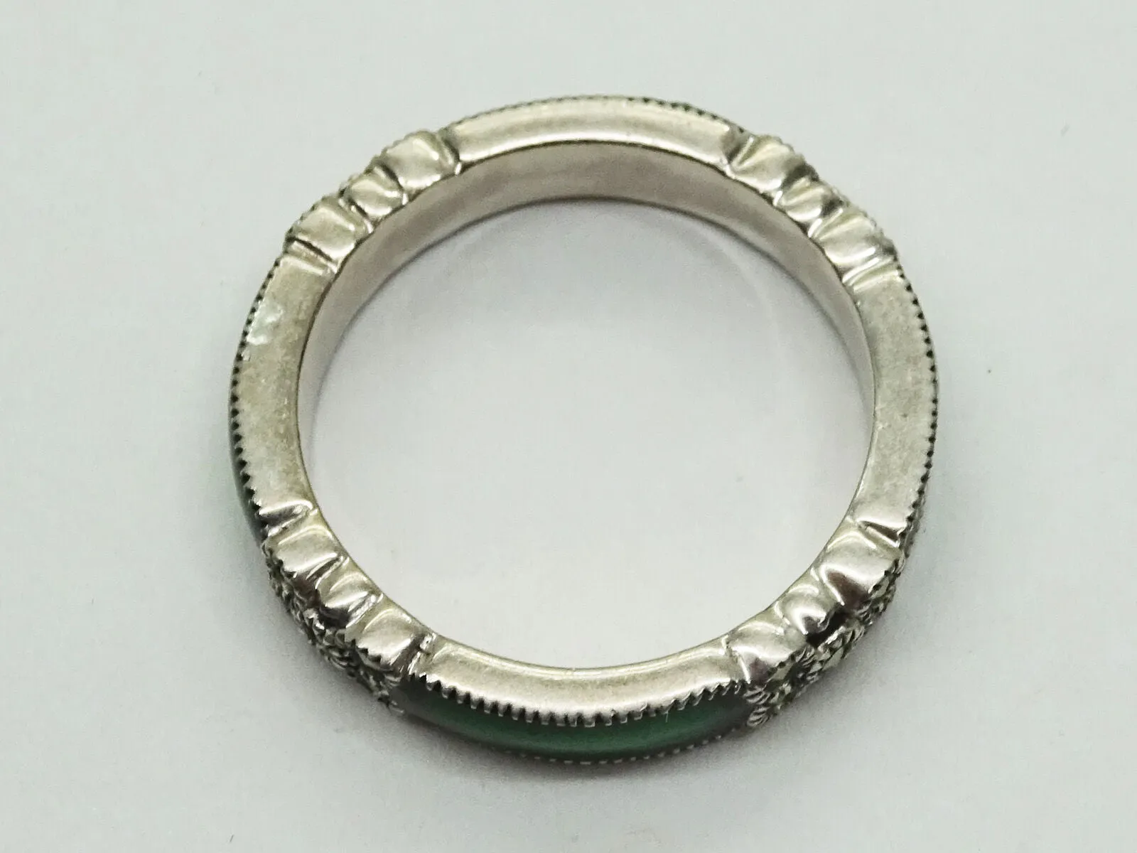 Judith Jack Marcasite Green Enamel Stackable Eternity Ring Size 6