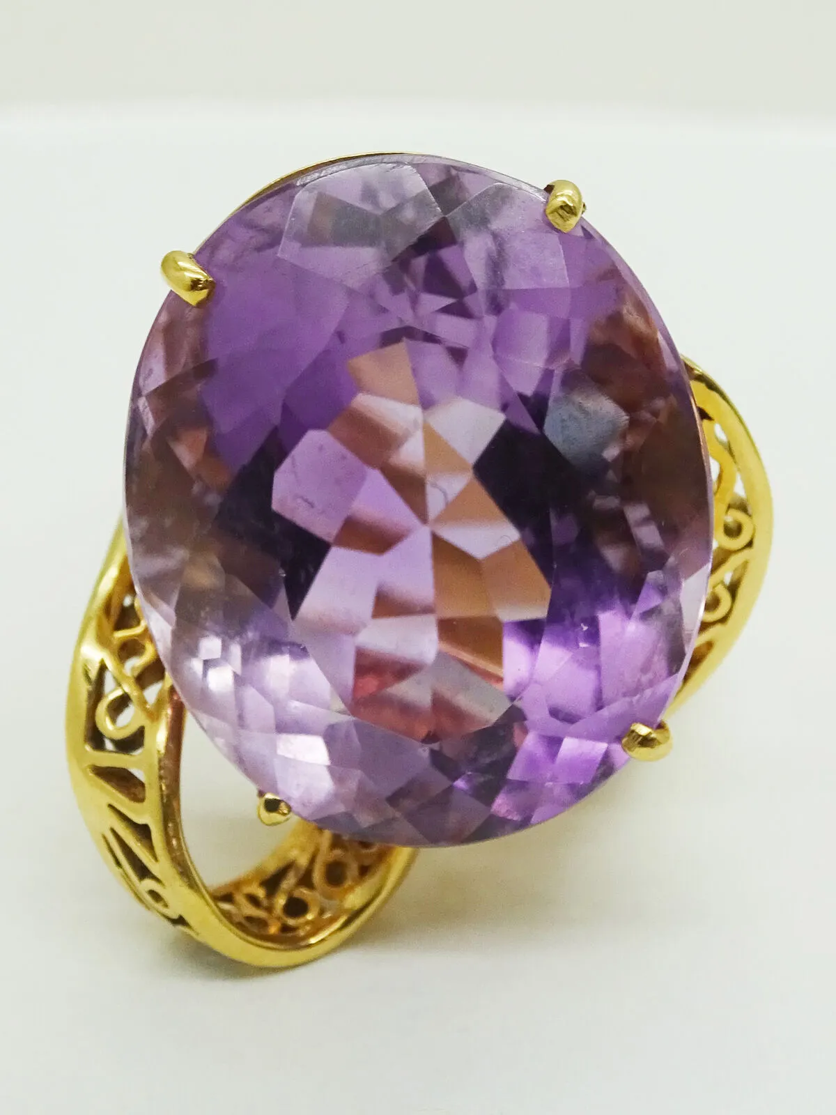 Large Oval Amethyst Secure Superfit Shank 14k / 18k Gold Ring, Size 5.5 - 7
