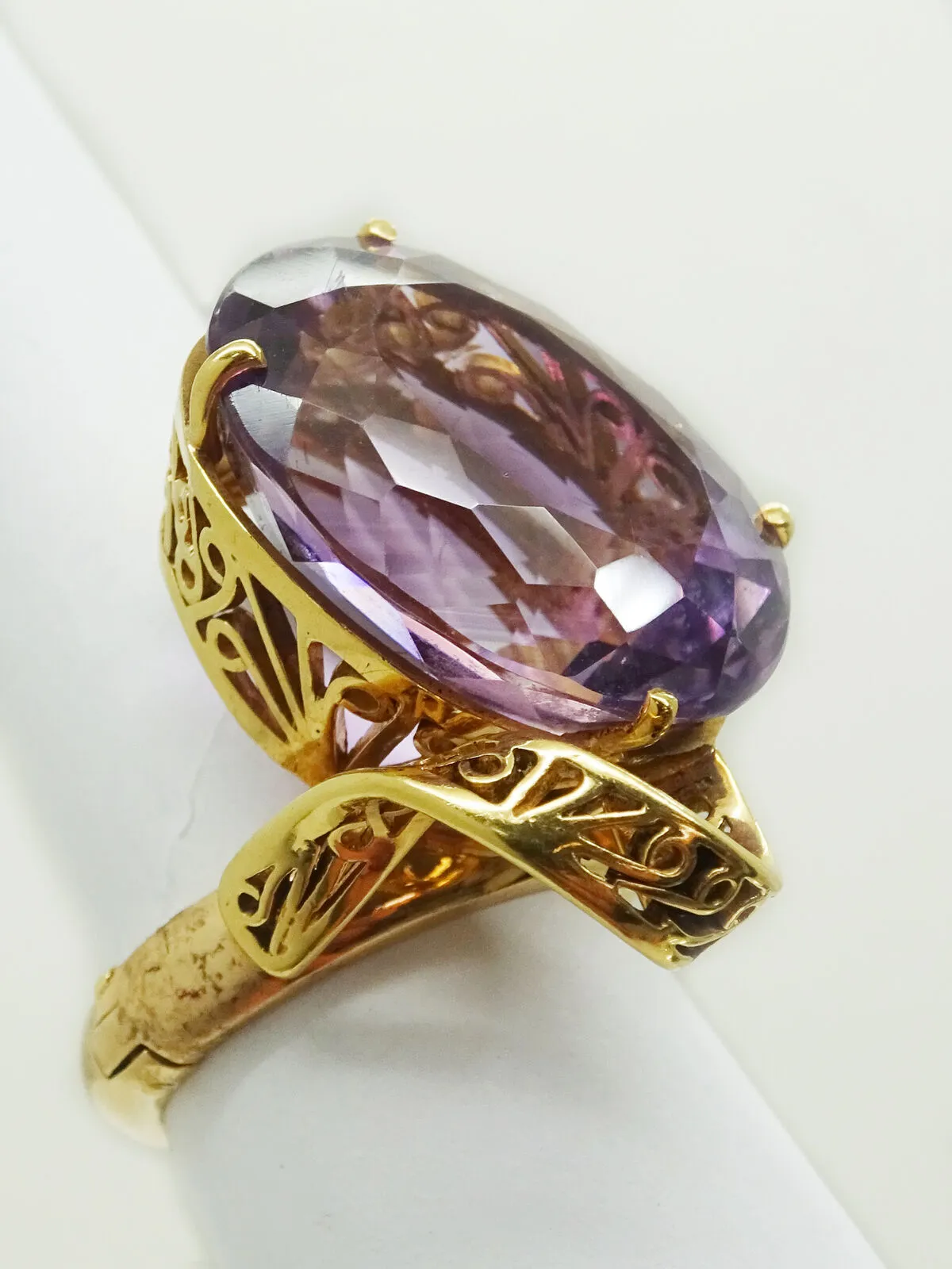 Large Oval Amethyst Secure Superfit Shank 14k / 18k Gold Ring, Size 5.5 - 7