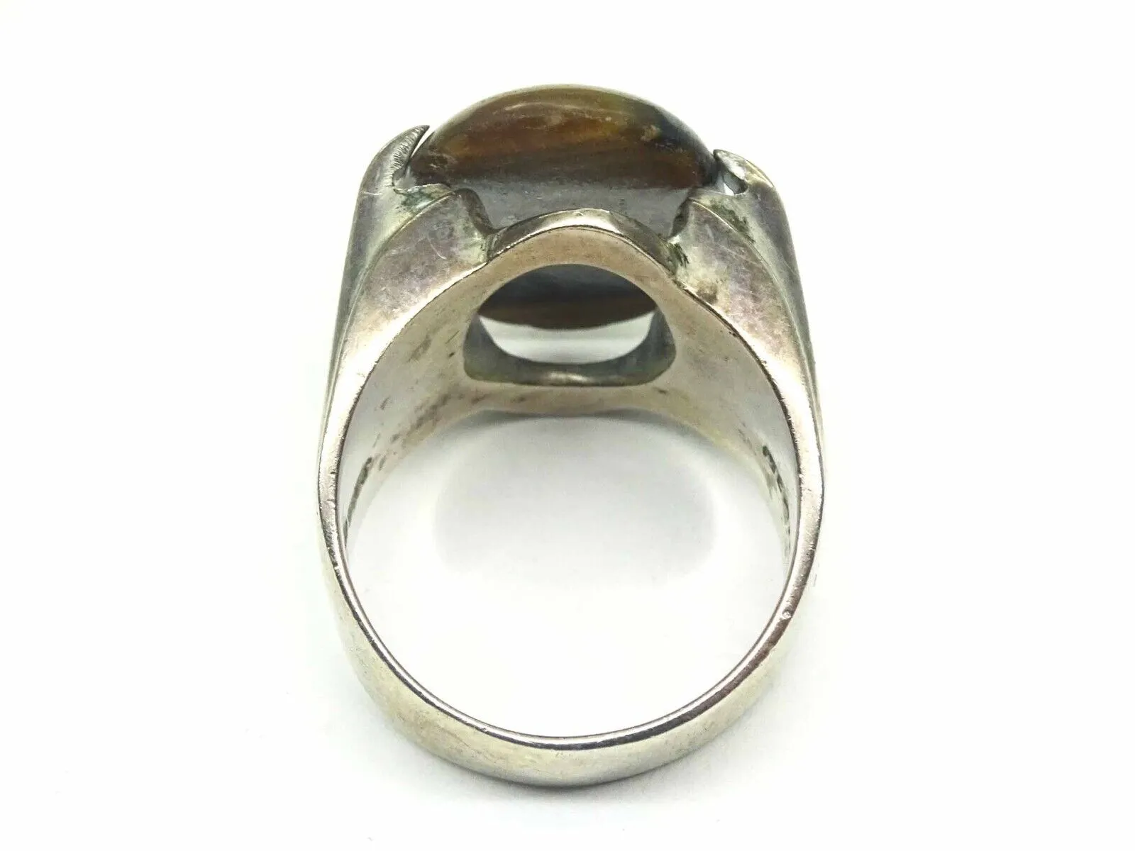 Large Oval Tiger??s Eye Cabochon Ring Solid Sterling Silver Size 10.5