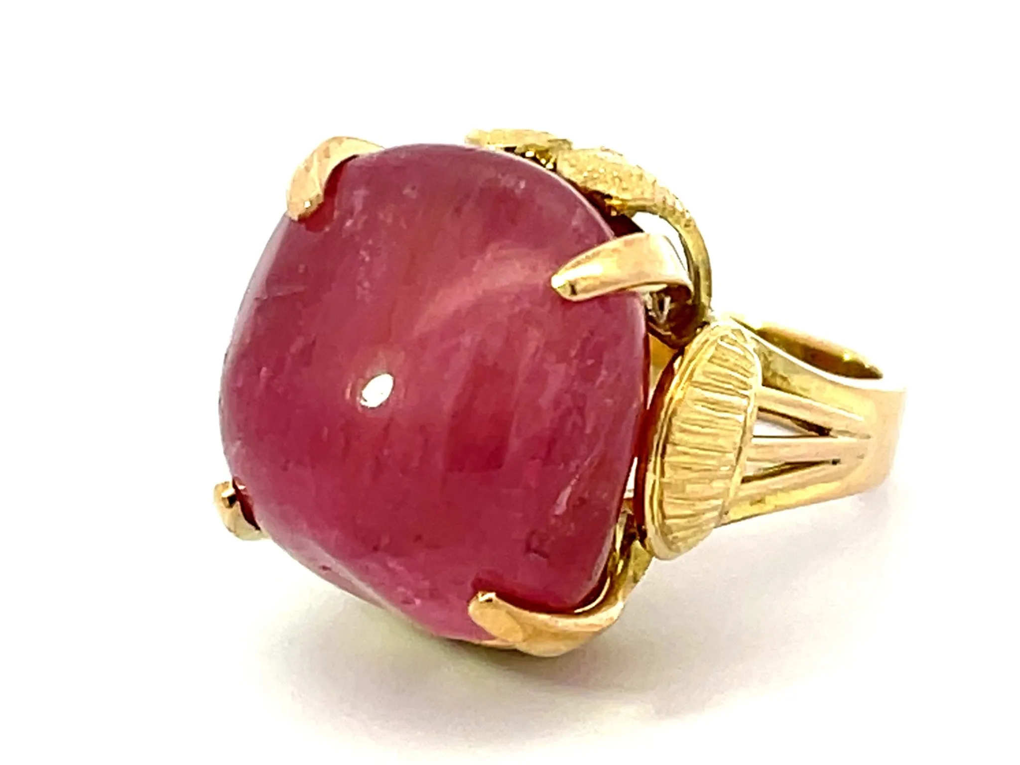 Large Pink Tourmaline Ring 14k Yellow Gold