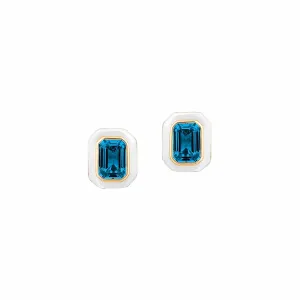 London Blue Topaz White Enamel Queen Studs