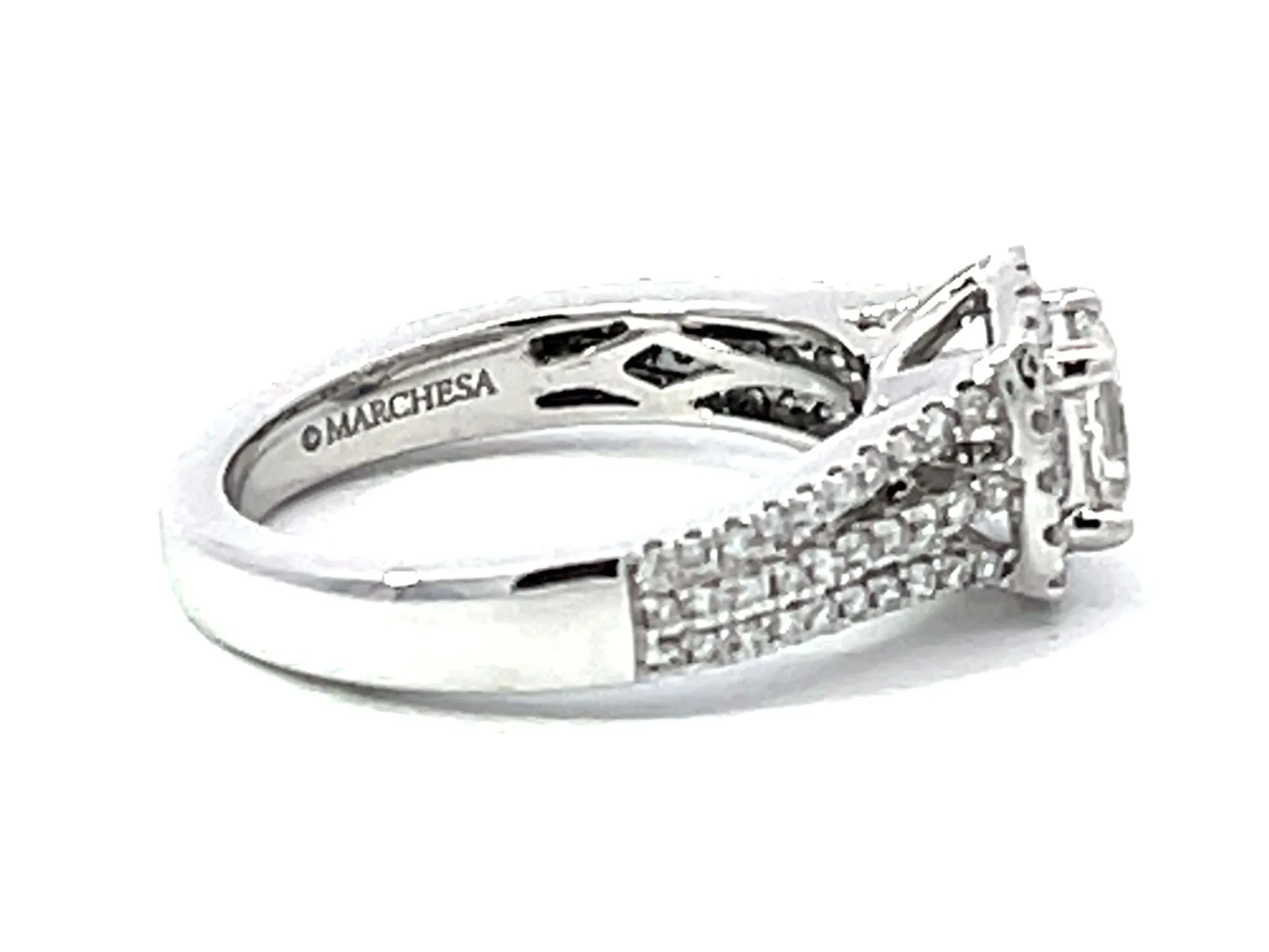 Marchesa Princess Cut Diamond Halo Engagement Ring 18K White Gold