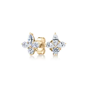 Marquise, Pear and Round Brilliant stud earrings with 0.8 carats* of diamond simulants in 10 carat yellow gold