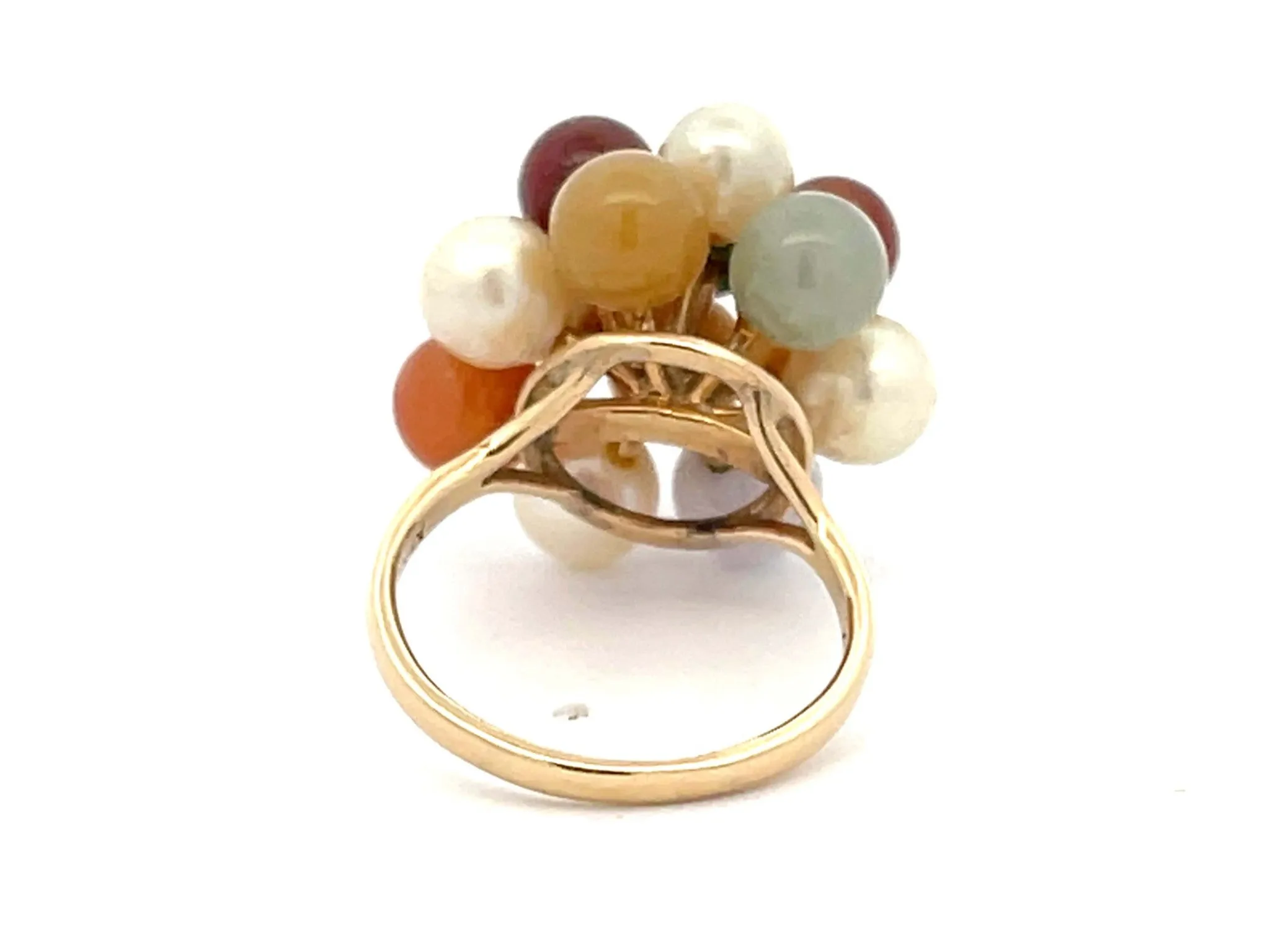 Mings Pearl and Colorful Jade Ring in 14k Yellow Gold
