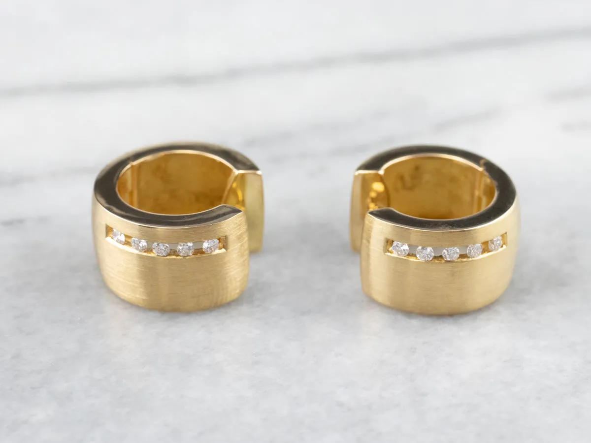 Modernist 18K Gold Diamond Hoop Earrings