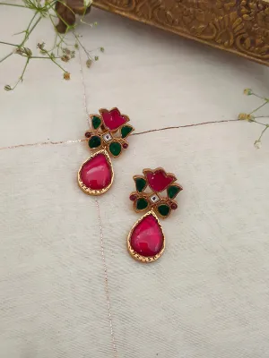 Multicolor Gold Plated Jadau Kundan Earrings - TR-EAR15M